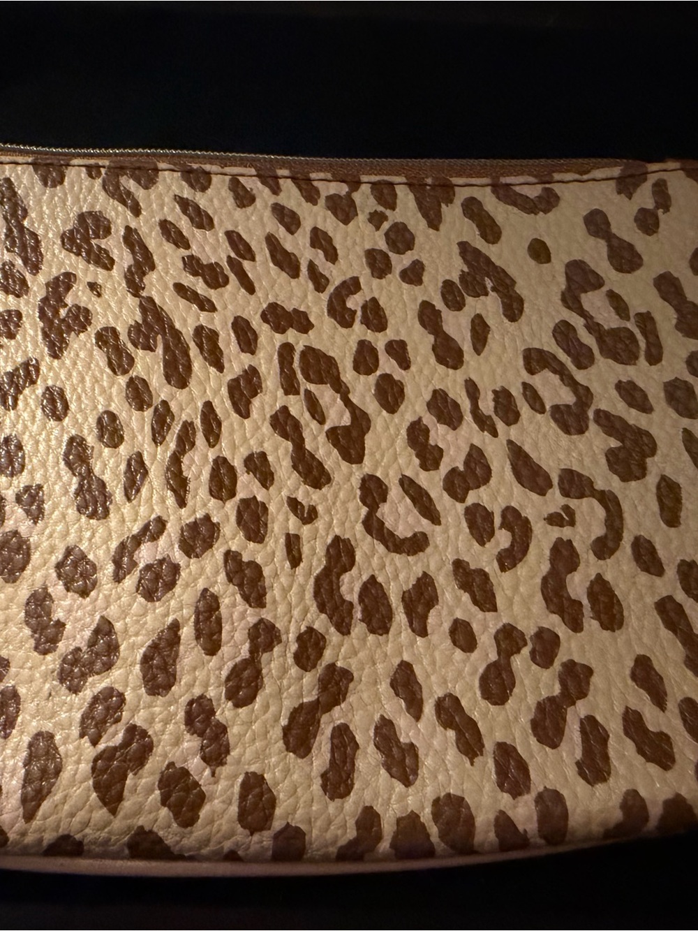 Ipsy Leopard Print Leather Cosmetic Pouch - Brown on Cream
